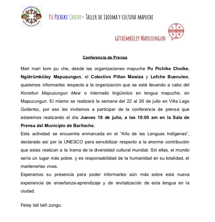 Conferencia de Prensa: Koneltun Mapuzungun&nbsp;Mew